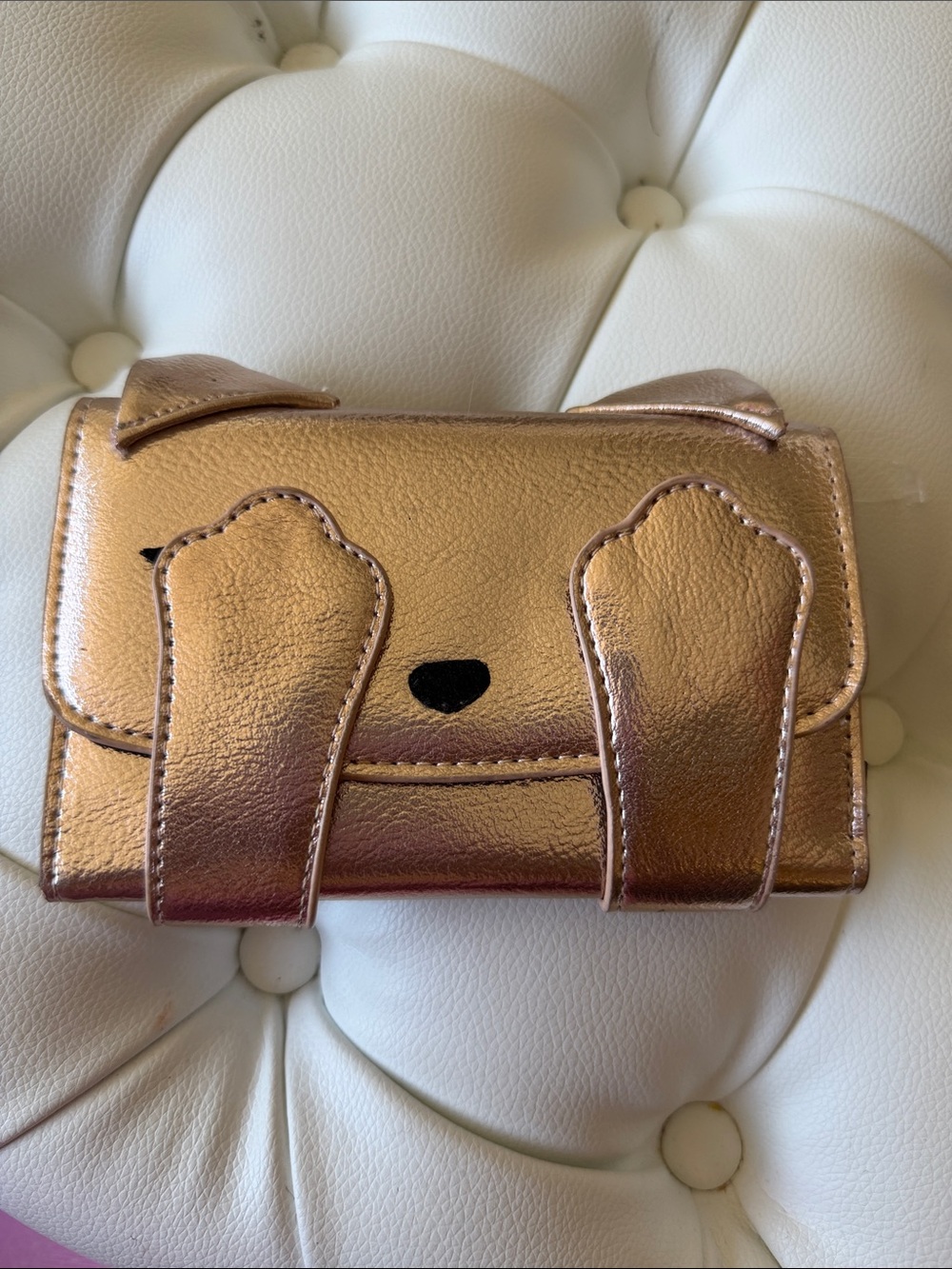 Metallic Rose Gold Wallet Bag with Playful Pet Design
